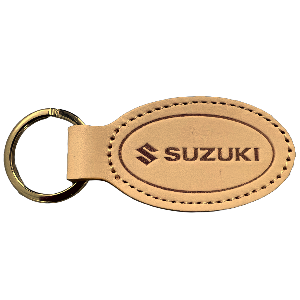 SUZUKI×KUSHITANI 楕円レザーキーホルダー【ブラウン/レッド